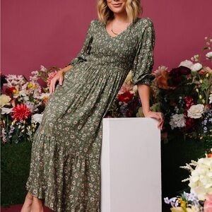 Baltic Born Long Sleeve Floral Dress in Green